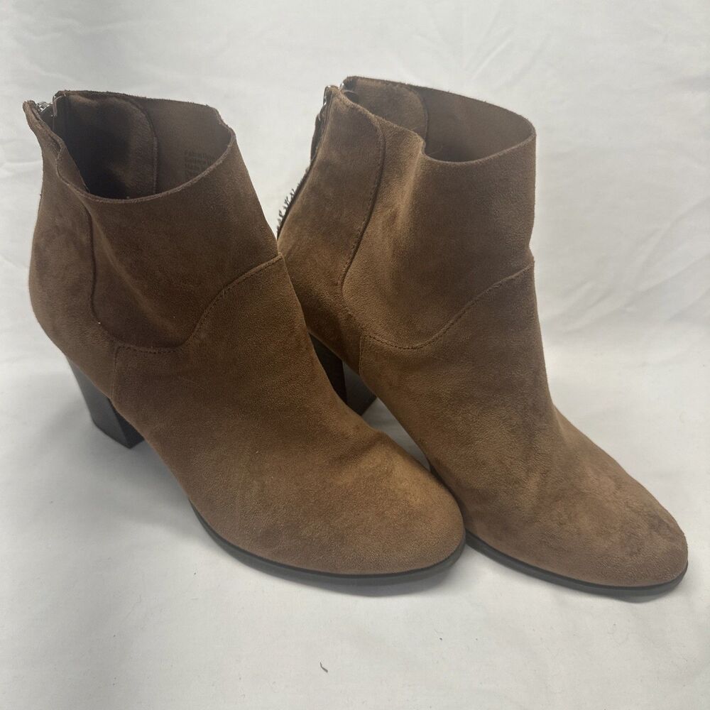 Brash Ankle Boots Womens 8.5 Tan Brown Faux Suede Block Heel Pointed Toe Booties
